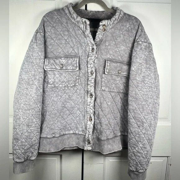Jane and Delancey Quilted Shirt Jacket Mineral Wash Diamond quilt Gray Sz XL - Picture 2 of 7
